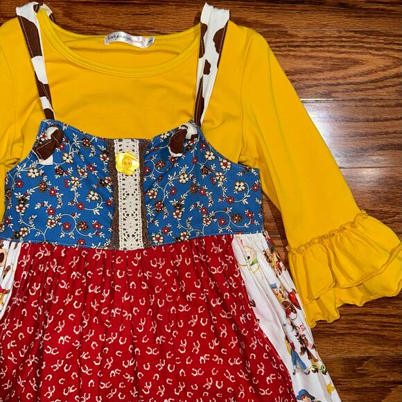 Boutique Girls Western Tickled Pink Rodeo Cowgirl Bell Sleeve Shirt & Dress 6 - Picture 4 of 16